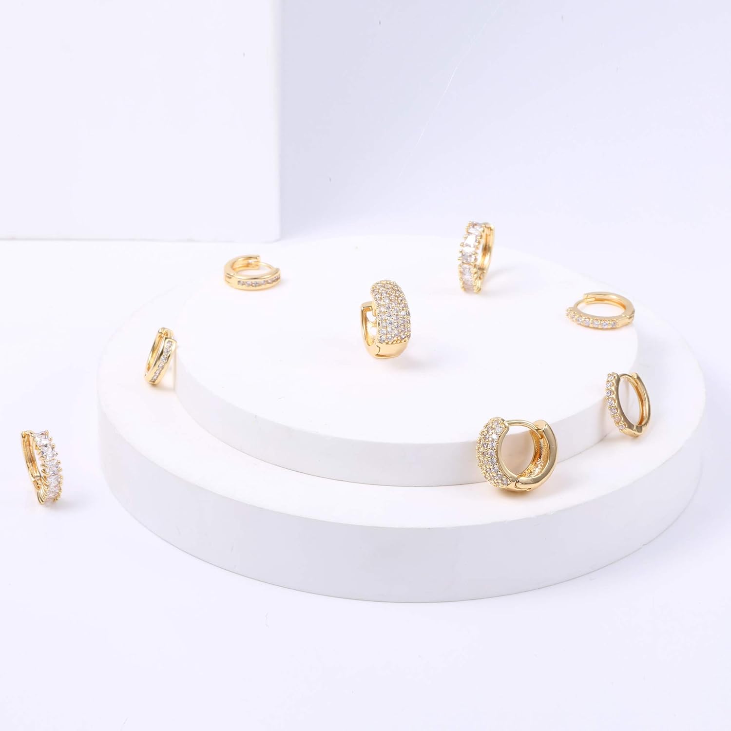 ALEXCRAFT Small Gold Hoop Earrings Set for Women Diamond Pave Gold Earrings Set with Sterling Silver Post