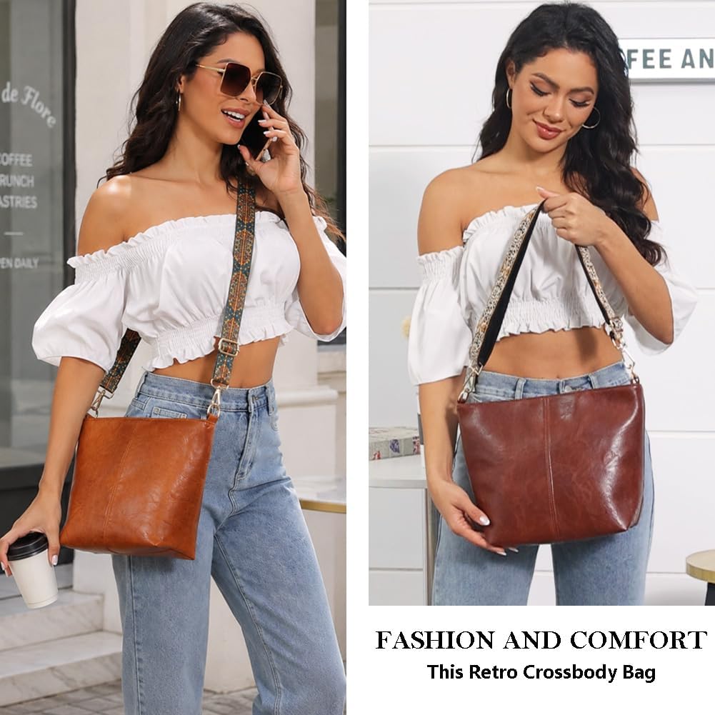 Hobo Bags Vegan Leather Crossbody Bag Guitar Strap Shoulder Purses With Zipper Handbags For Women