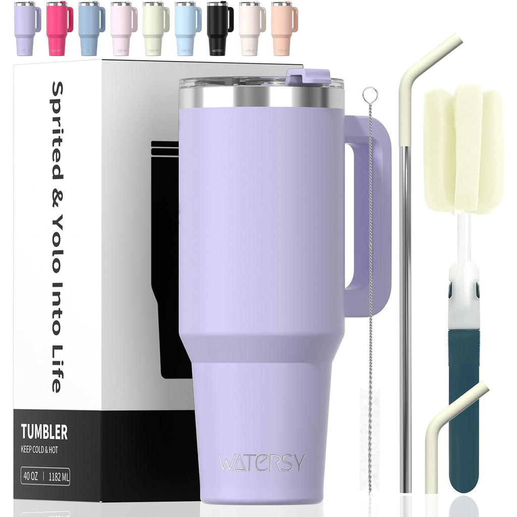 40 Oz Tumbler With Handle,Tumbler With Lid And Straw,Double Wall Insulated Cup Stainless Steel Travel Mug(Cold For 34 Hours),Water Bottle For Iced Tea,Coffee,Cold Beverages(Purple)