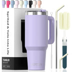 40 Oz Tumbler With Handle,Tumbler With Lid And Straw,Double Wall Insulated Cup Stainless Steel Travel Mug(Cold For 34 Hours),Water Bottle For Iced Tea,Coffee,Cold Beverages(Purple)