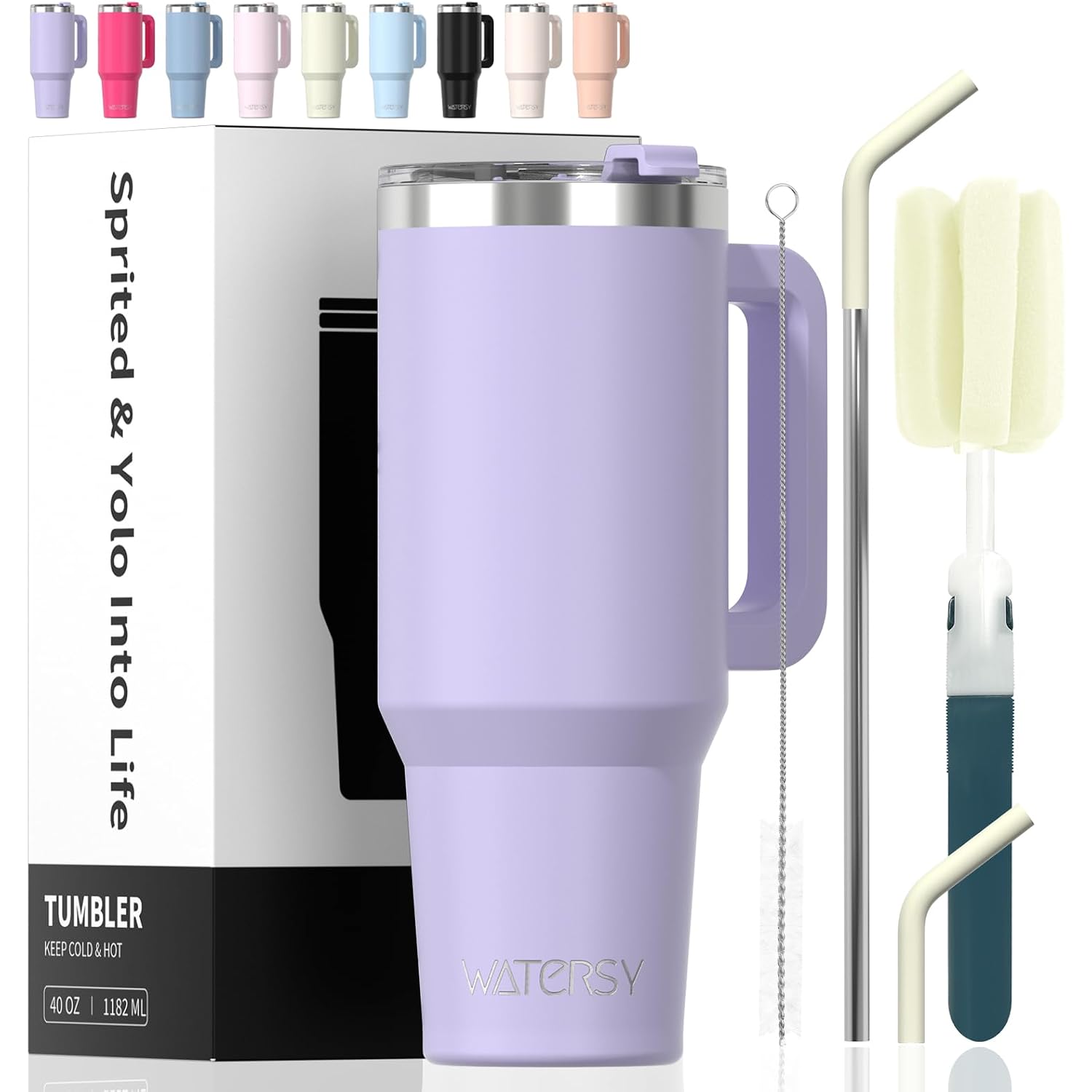 40 Oz Tumbler With Handle,Tumbler With Lid And Straw,Double Wall Insulated Cup Stainless Steel Travel Mug(Cold For 34 Hours),Water Bottle For Iced Tea,Coffee,Cold Beverages(Purple)