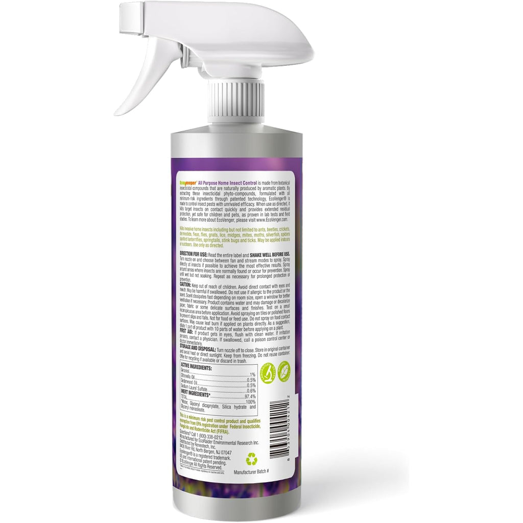 Ecovenger By Ecoraider All Purpose Insect Control 16 Oz, Fleas, Fruit Flies, Gnats, Moths, Roaches, Spiders, Fast Kill, Lasting Prevention, Kill Eggs, Plant Extract Based & Non-Toxic, Child & Pet Safe