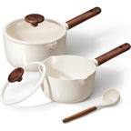 Carote 2Qt & 3Qt Sauce Pan Sets With Lid & Ladle Ceramic Nonstick Pot Set Non Toxic Saucepan Small Kitchen Cooking Pots, Easy To Clean, Induction Comptable, Pfas Ptfe Free, White