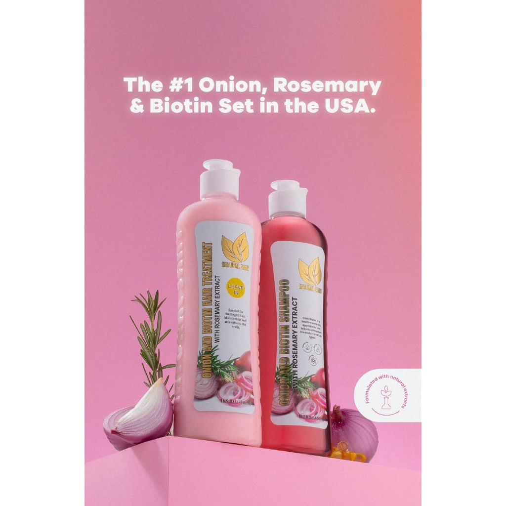 Natural Sant Onion & Rosemary Shampoo & Leave-In Treatment Set With Biotin | Sulfate, Paraben & Silicone Free, Supports Thicker & Fuller Hair, Women & Men, No Onion Smell, Two 16.9 Fl Oz Bottles