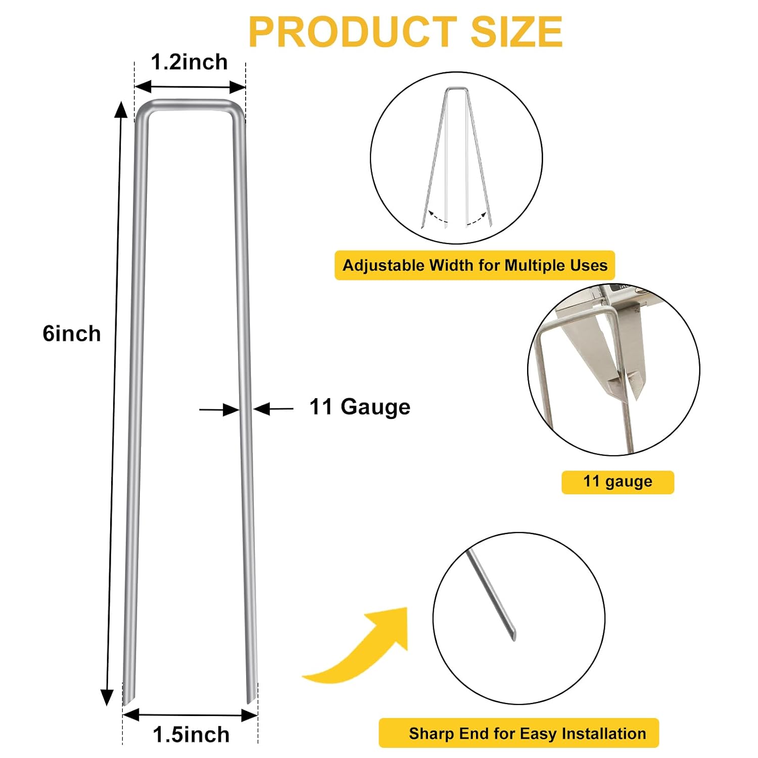 Hongway 240 Pack 6 Inch Landscape Staples, Garden Stakes Galvanized Tent Stakes Heavy Duty 11 Gauge Sod Landscaping Fabric Pins Yard Ground Lawn Staples For Plant Cover, Turf, Fence, Grass Decoration