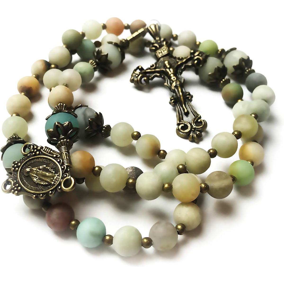 Beautiful Amazonite Stone Rosary Beads for Women With Miraculous Medal Centerpiece - Catholic Rosary - Rosarios Catolicos Para Mujer - Catholic Gifts Women