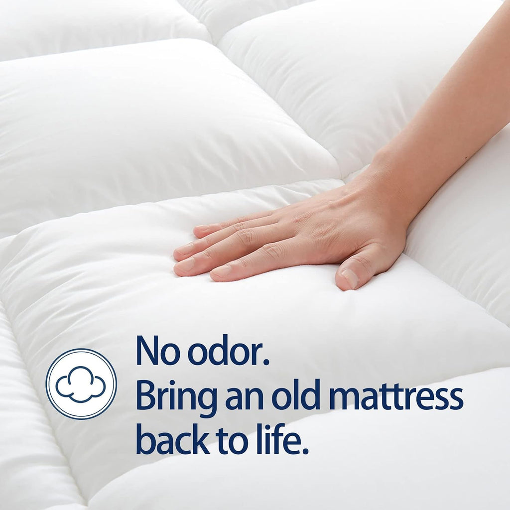 Mattress Topper Queen For Back Pain, Extra Thick Mattress Pad Cover, Plush Pillow Top, Deep Elastic Pocket, White