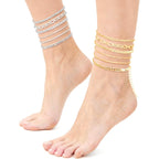 Gold Silver Ankle Bracelets for Women 12 Pcs Cuban Anklet Link Chain Set Multi-layered Wear Boho Bracelet Set Summer Beach Jewelry Accessories