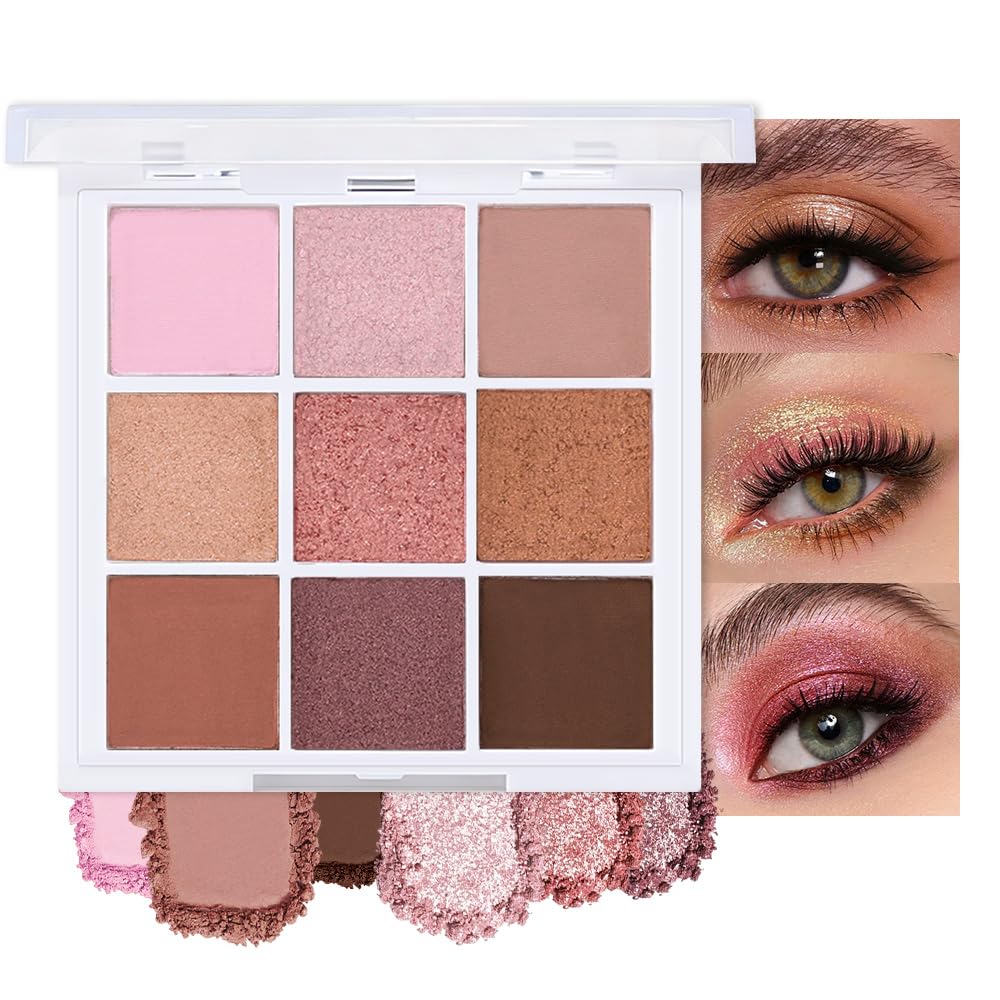 Evpct 9 Colors Nude Pink Rose Gold Smokey Glitter Eyeshadow Palette, Matte Metallic Shimmer Eye Shadow Palette Makeup For Women, Highly Pigmented Waterproof Long Wear Eyeshadow De Sombras De Ojos