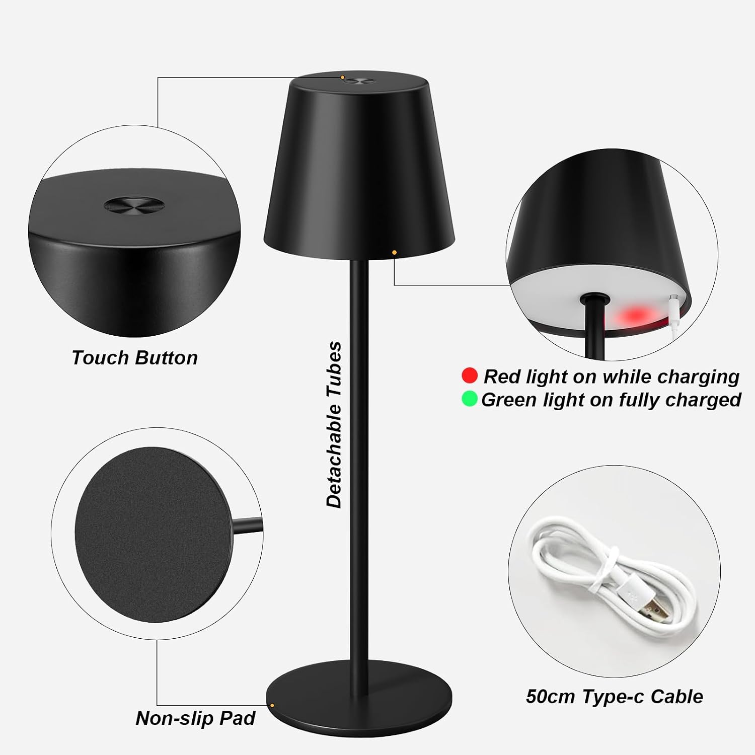 Kakanuo Cordless Table Lamp Rechargeable Black - Kk 2 Pack 5000Mah Battery Operated Lamp For Counter, 3 Color Stepless Dimming Wireless Lamp For Dining Kitchen, Outdoor Patio, Touch Control