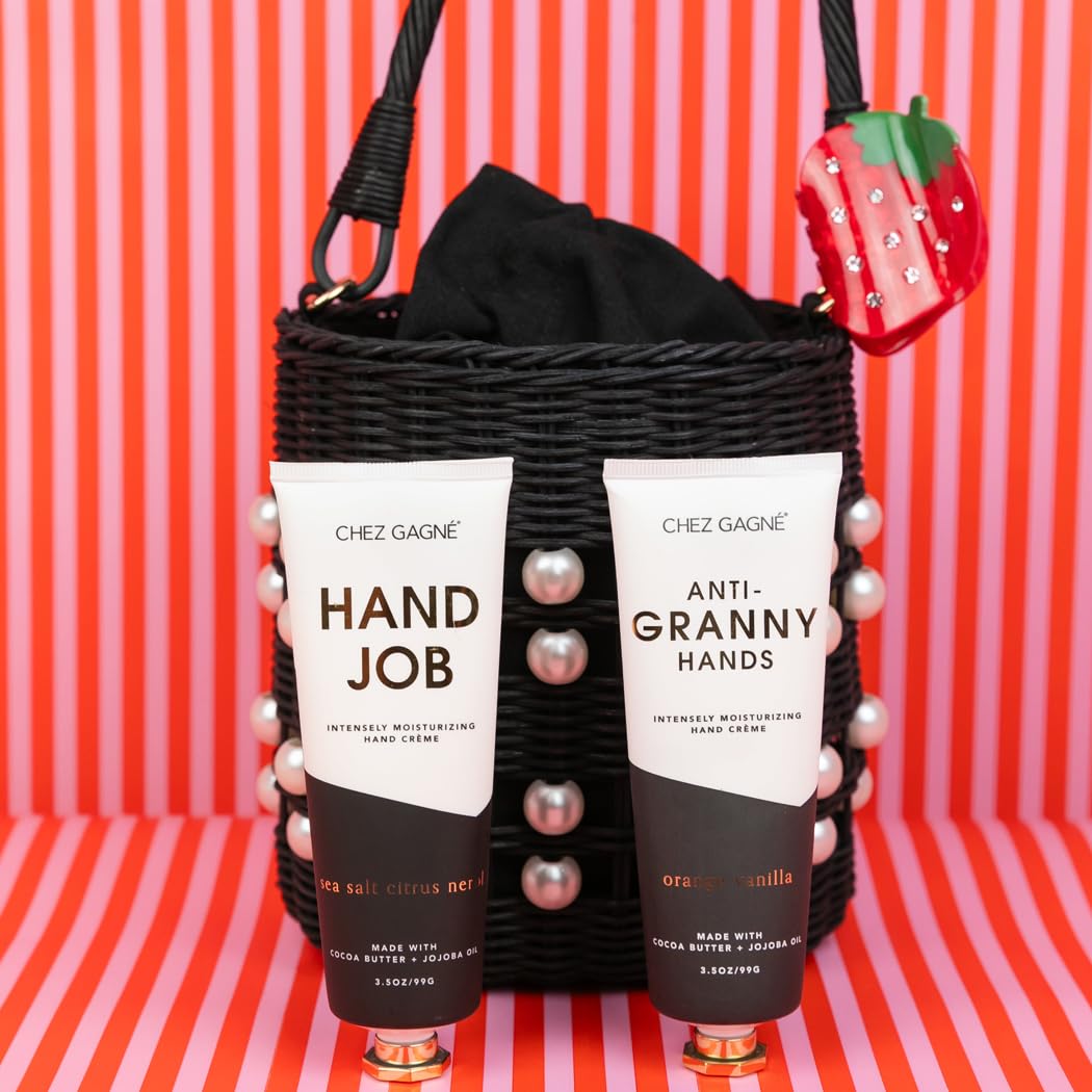 Chez Gagné Intensely Moisturizing Vegan Hand Cream (3.4oz) Jojoba Oil Cocoa Butter- Non-Greasy, Fast-Absorbing, Made In US - Anti-Granny Hands - Mother's Day - Funny Gift for Mom (Orange Vanilla)