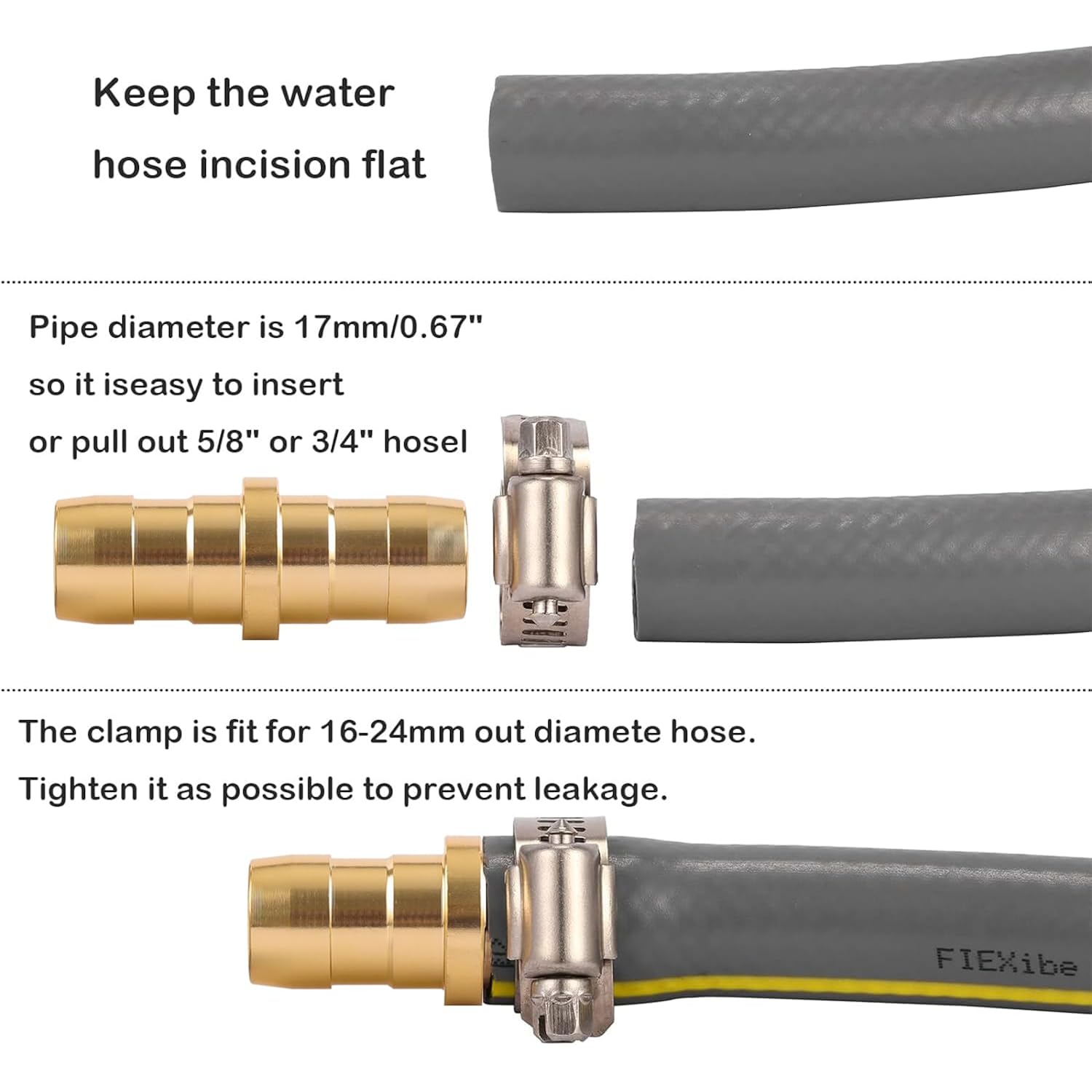 2 Pack Garden Hose Connector Repair Mender Kit With Stainless Clamp,Fits 3/4"-5/8" Water Hose Repair Fitting | Fits 3/4"-5/8" Water Hose Repair Fitting
