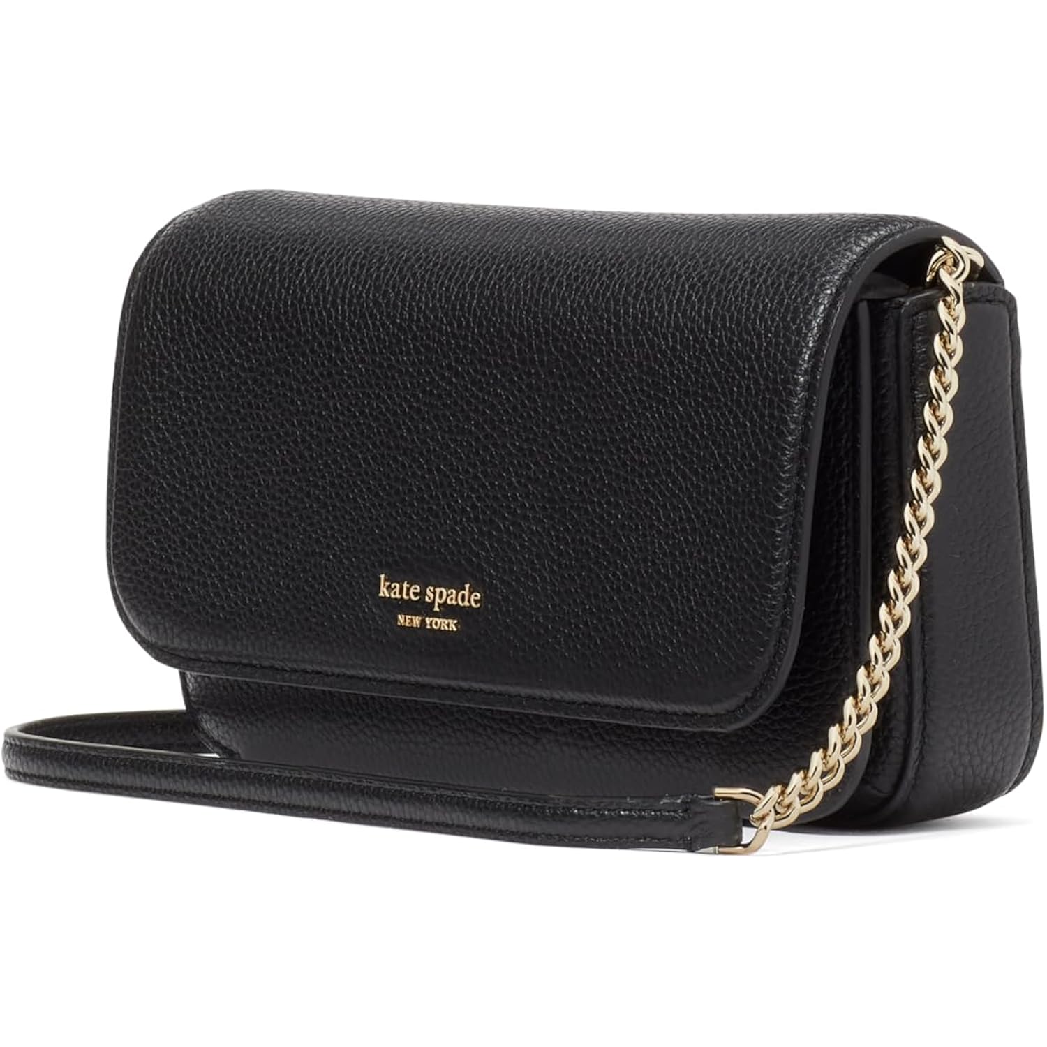 Kate Spade New York Ava Pebbled Leather Flap Chain Wallet, Black