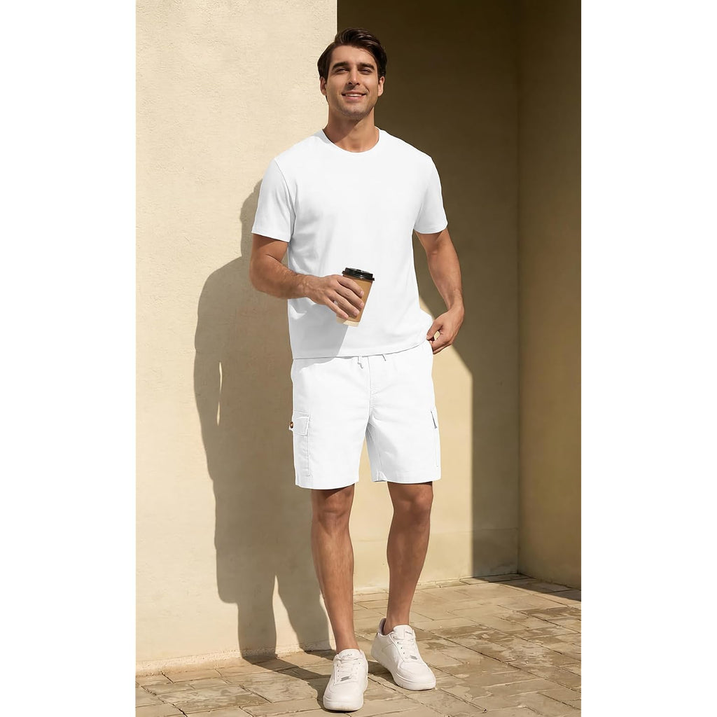 Nitagut Mens Cargo Shorts 7" Casual Drawstring Elastic Waist Summer | Relaxed Comfort, Utility Flap Pockets, Commute Beach Vacation, Pairs With Tees Polos, Machine Washable