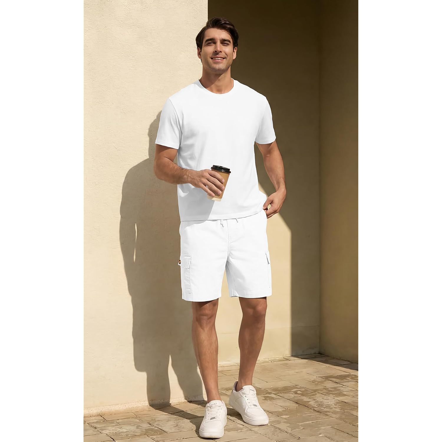 Nitagut Mens Cargo Shorts 7" Casual Drawstring Elastic Waist Summer | Relaxed Comfort, Utility Flap Pockets, Commute Beach Vacation, Pairs With Tees Polos, Machine Washable