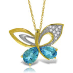 Galaxy Gold GG 4.18 CT. 14k Yellow Gold Butterfly Necklace with Natural Diamonds and Blue Topaz