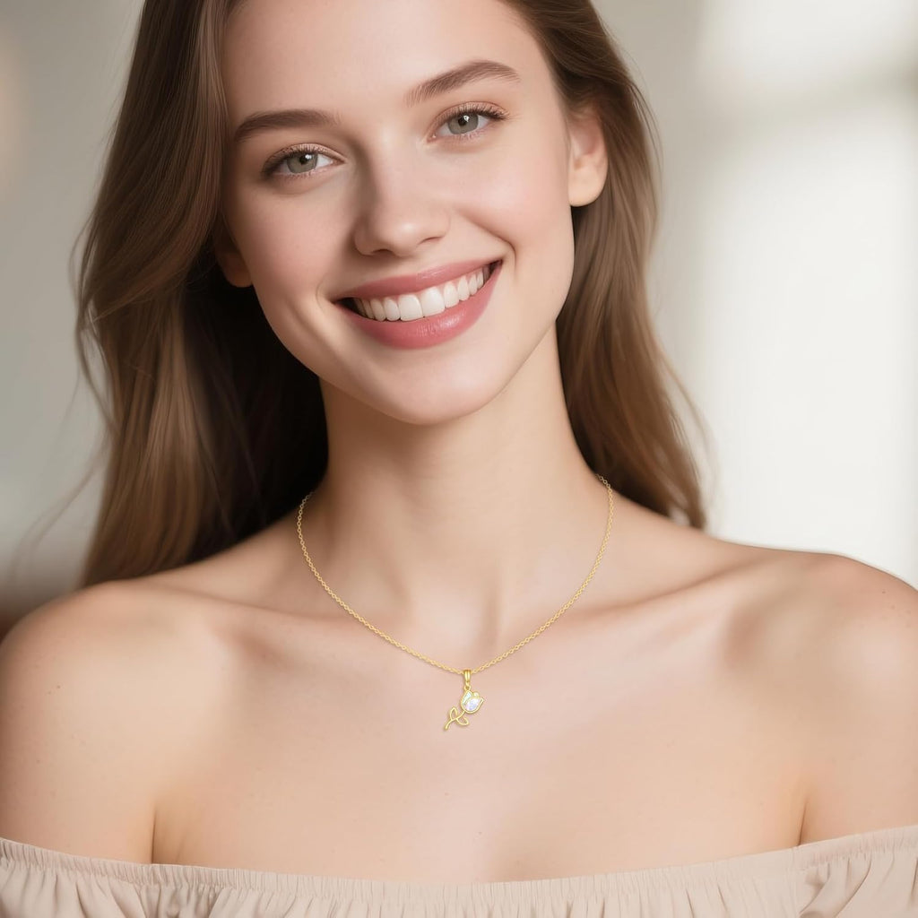 KECHO 14K Gold Tulip Flower Necklace Yellow Gold Tulip Flower Pendant Birthday Gifts for Women Jewelry Gifts for Her