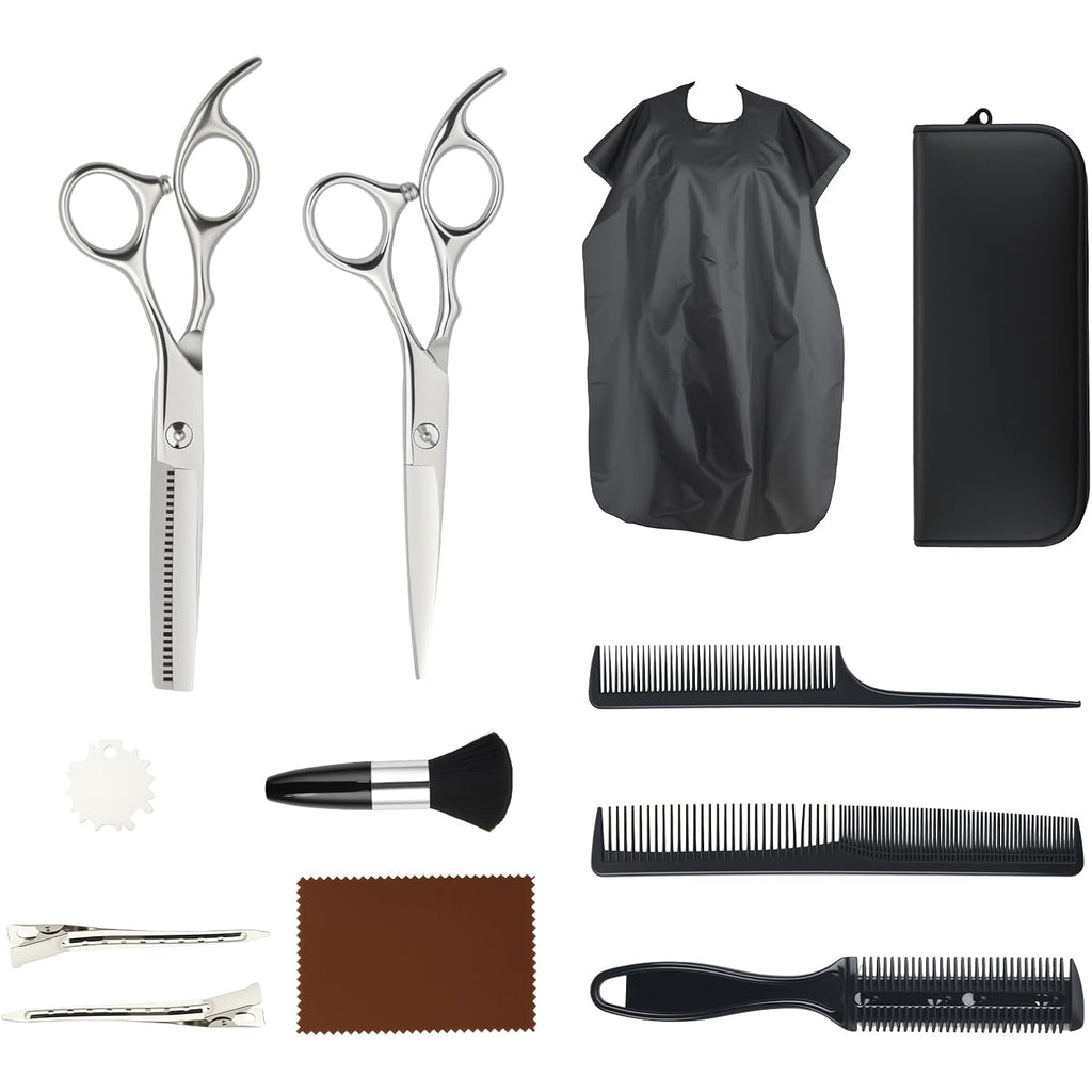 12-Piece Professional Hairdressing Scissors Set—Stainless Steel Hairdressing Scissors, Flat-Cut Blades for Stylists Unisex Haircutting Tool Set for Boys and Girls Stylist Supplies