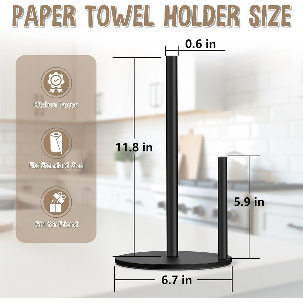 Paper Towel Holder Countertop, Premium Stainless Steel Black Paper Towel Holder With Anti Slip & Waterproof, Freestanding Countertop Paper Towels Holder For Kitchen, Tabletop, Bathroom