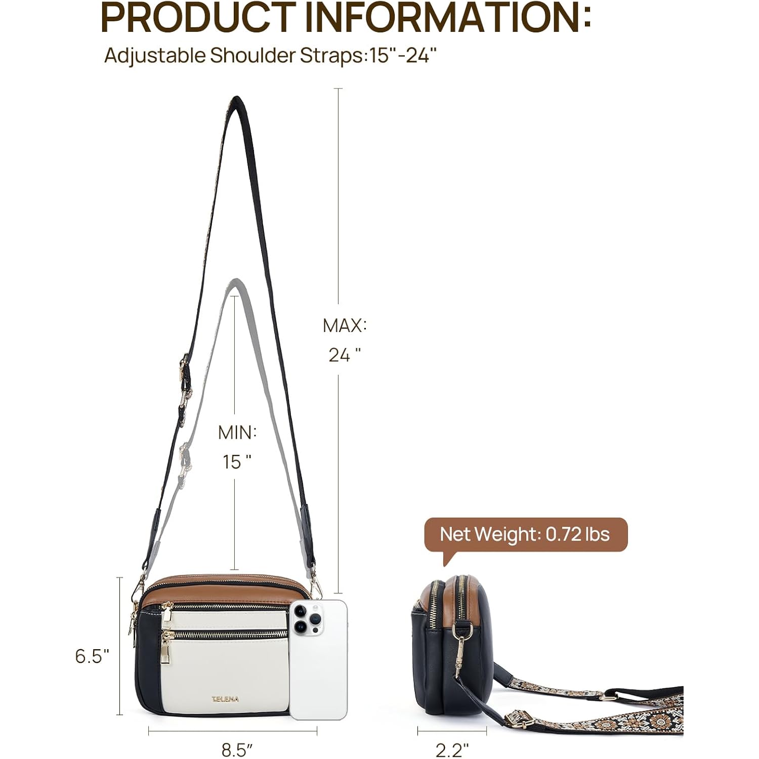 Telena Small Crossbody Bags For Women Vegan Leather Crossbody Purse With Adjustable Wide Strap For Daily Life