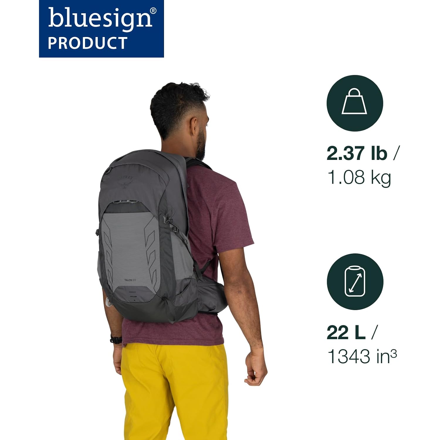 Osprey Talon 22L Men'S Lightweight Hiking Backpack - Small Daypack For Travel & Camping, Black/Coal Grey