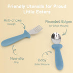 Eascrozn Toddler Utensils, 6 Pack kids Silverware Set with Silicone Handle, 18/8 Stainless Steel Children Safe Forks and Spoons, Dishwasher Safe