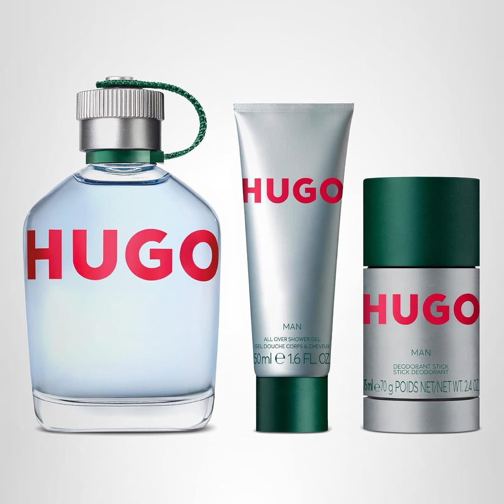 Hugo Boss Hugo Man Eau De Toilette 3-Piece Gift Set -Edt 4.2 Fl Oz, Shower Gel 1.6 Fl Oz, Deodorant 2.4 Oz - With Notes Of Green Apple & Fir Balsamk – Long Lasting Fragrance