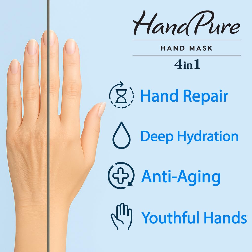 Bodipure HandPure Hand Mask Moisturizing Gloves, 3-Pack for Dry, Cracked Hands, with Touchscreen White Cotton Gloves – 1 Pack for Enhanced Cream Absorption (3 + 1 Cotton Gloves)
