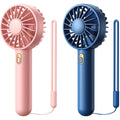 Warmco Mini Portable Fan 2-Pack - 3 Speed Rechargeable Handheld & Desk Fan With Base, Compact Cooling For Travel, Makeup, Summer Gift (Blue & Pink)