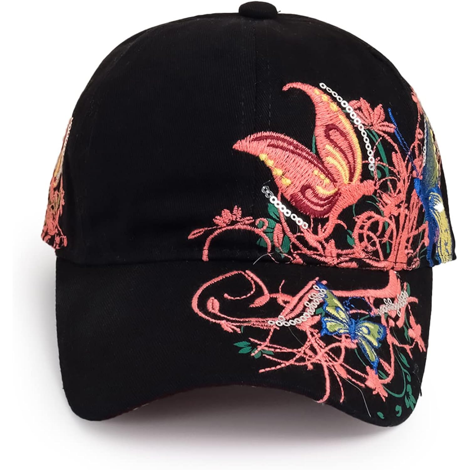 Trucker Hats California H Womens Hat Trendy Creativity Flowers Butterfly Sequins Embroidered Baseball Cap Black