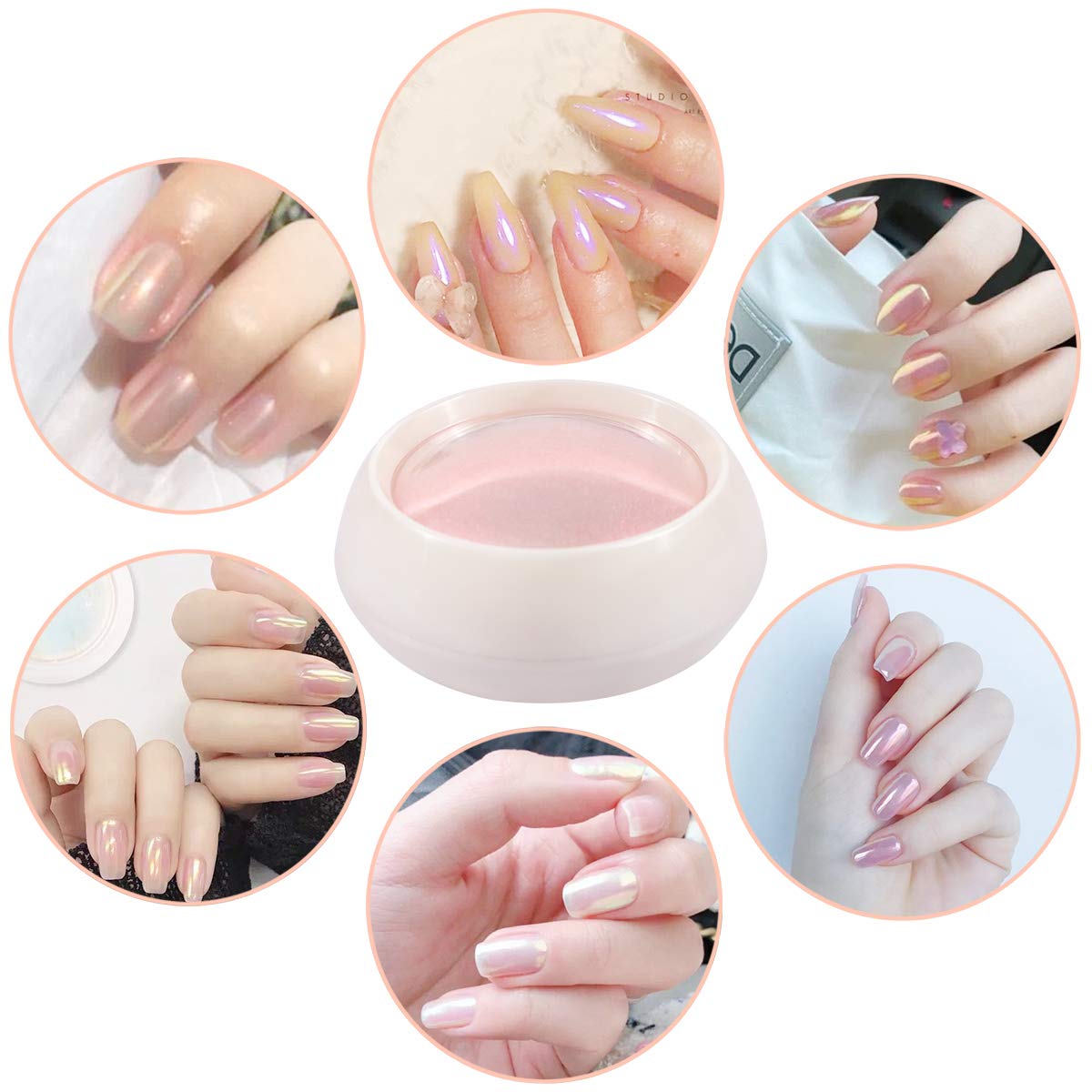 Mirror Laser Nail Decoration - Neon, Aurora, Titanium Metal Powder With Nail Sponge Brushes