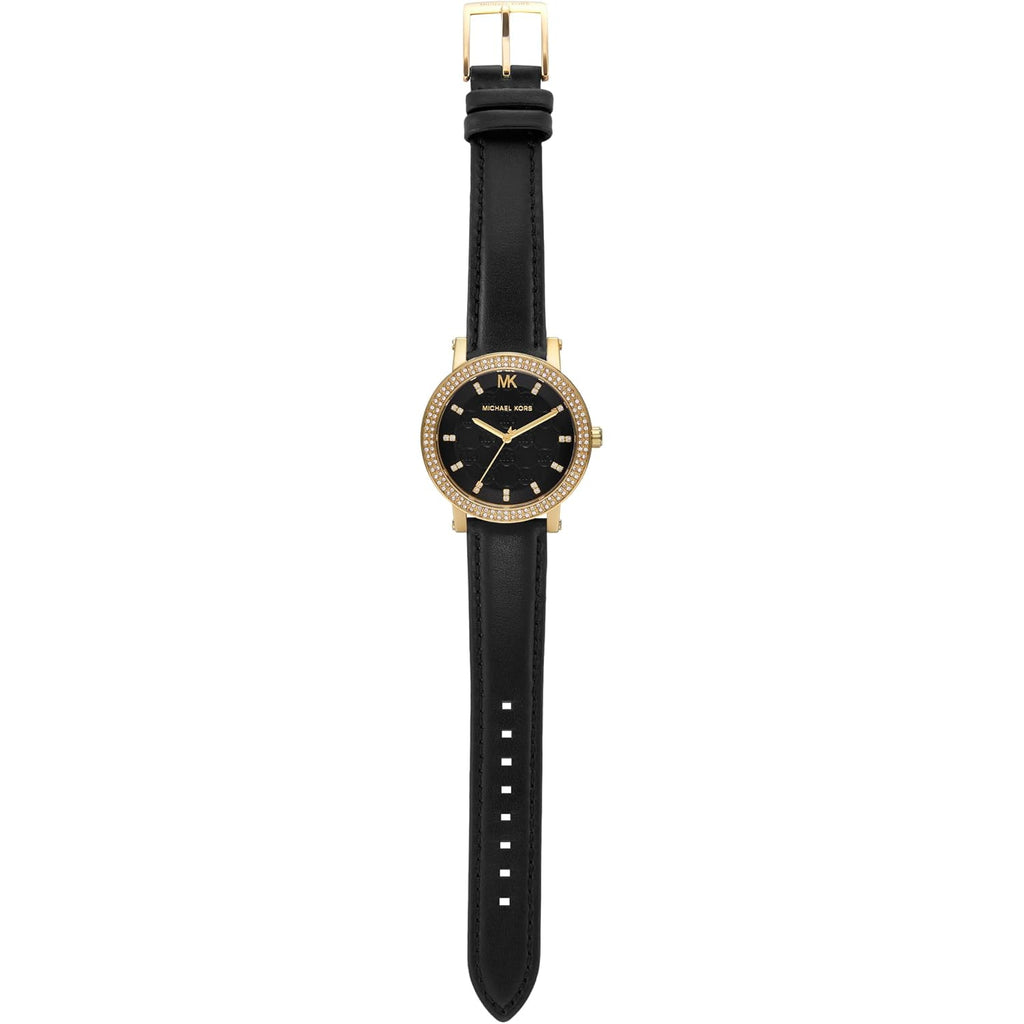 Michael Kors Corey Three-Hand Black Leather Watch