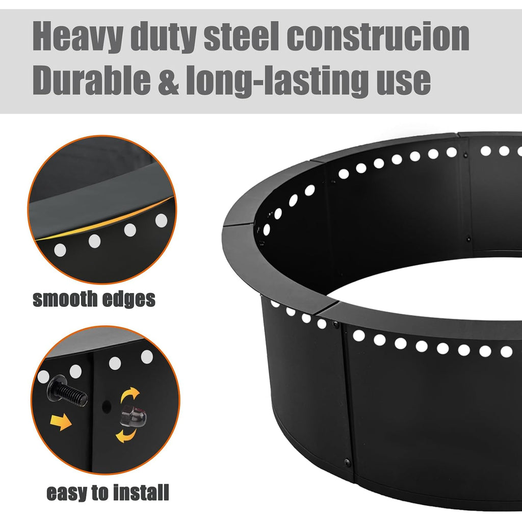 Soulmate Outdoor 40-Inch Outer/36-Inch Inner Fire Pit Ring Smokeless,Duty Solid Metal Steel Round Firepit Rim Insert For Diy Fire Pits, Outdoor Above Or In-Ground, Camping Garden Patio Backyard.