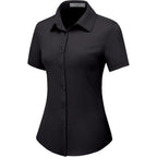 Button Down Shirts for Women Short Sleeve Dress Shirt Stretch Wrinkle Free Business Casual Office Blouse Work Tops