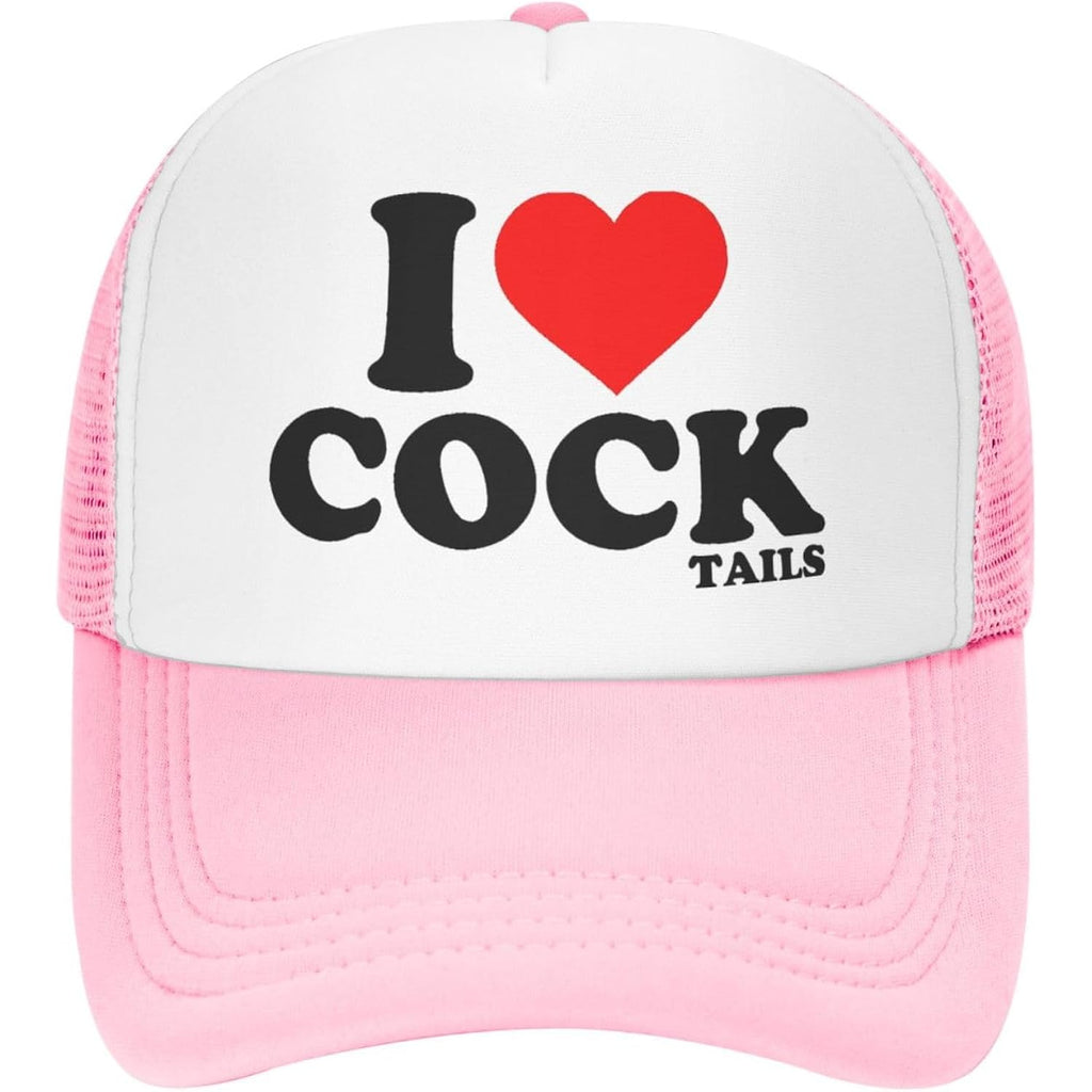 I Love Heart Cocktails Funny Gag Trucker Hat for Adult Humor Adjustable Mesh Sport Baseball Caps for Women Men Black Pink