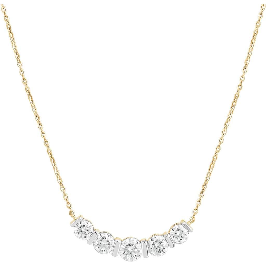 DEWBERRY 1.95 Ct Round Cut Lab Grown Diamond Bar Set Women's Five Stone Bar Pendant With 18" Chain Necklace Solid 14K Yellow Gold (F-G Color, VVS-VS Clarity)