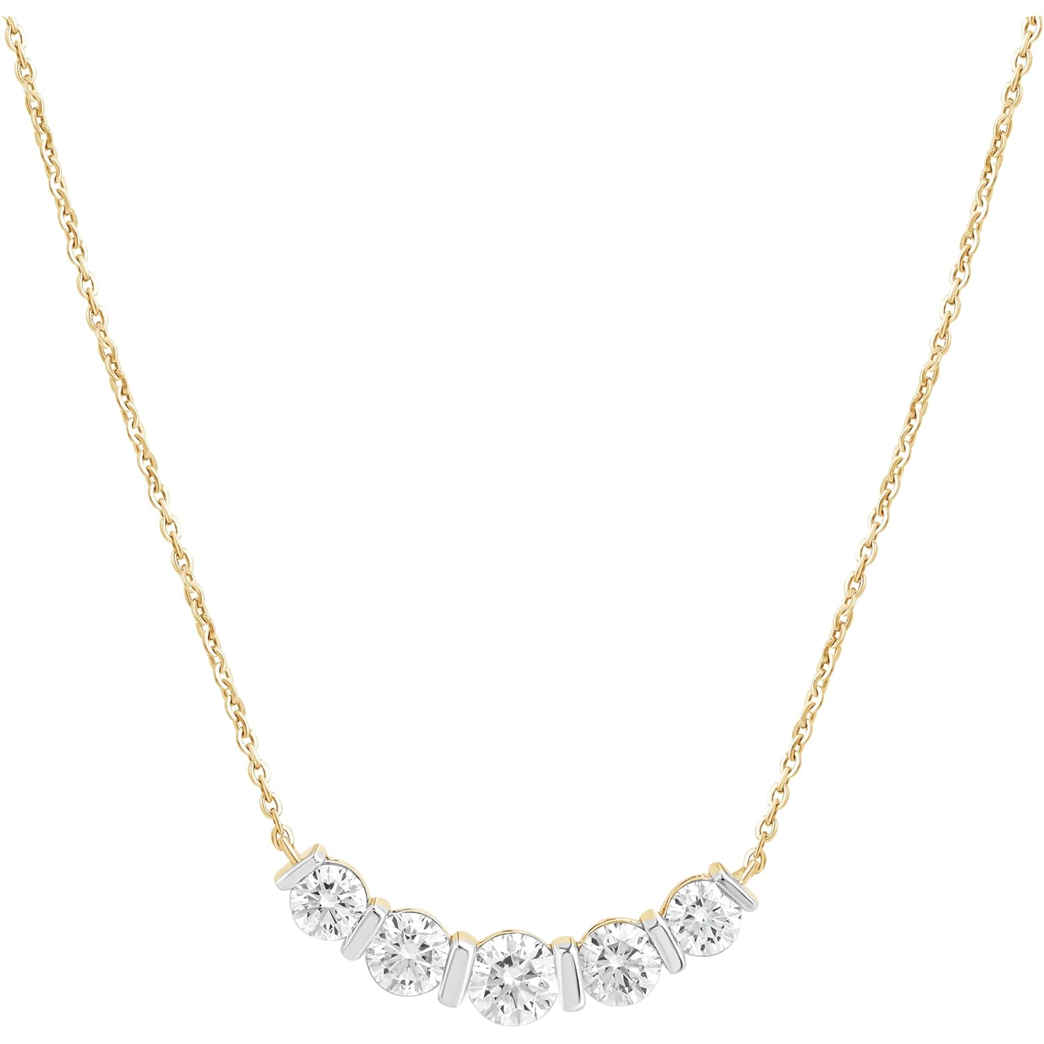 DEWBERRY 1.95 Ct Round Cut Lab Grown Diamond Bar Set Women's Five Stone Bar Pendant With 18" Chain Necklace Solid 14K Yellow Gold (F-G Color, VVS-VS Clarity)