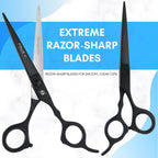 Hair Cutting Scissors Set – 7 Inch Razor-Sharp Barber Shears & Thinning Scissors, Comb & Case Ergonomic, Adjustable Tension (Matte Black Finish)