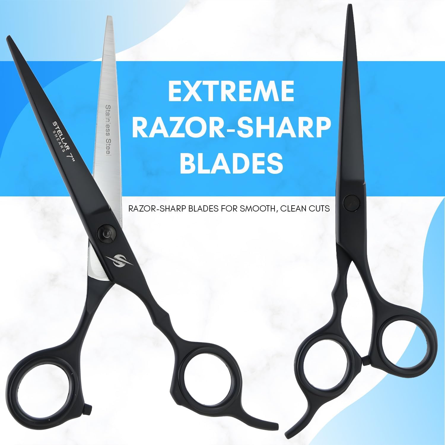 Hair Cutting Scissors Set – 7 Inch Razor-Sharp Barber Shears & Thinning Scissors, Comb & Case Ergonomic, Adjustable Tension (Matte Black Finish)