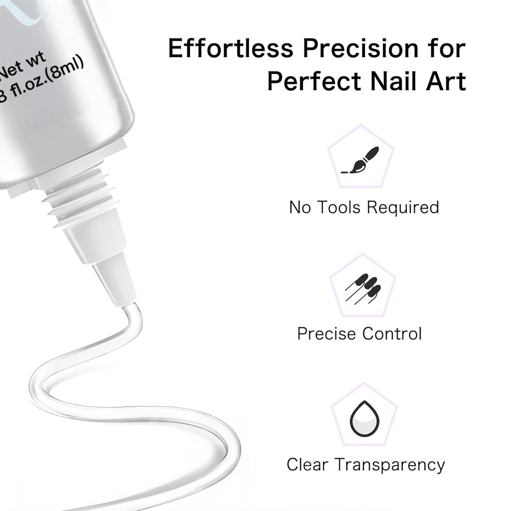 Creaglam 3D Nail Gel Art: 2pcs 16ML Sculpting Gel Nail Glue for Carving Patterns Decoration - Chrome Nail Powder and DIY Nail Charms - 4 in 1 Clear No Wipe Gel Nail Polish Rhinestone Nail Art Glue