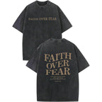 Christian Faith Over Fear Shirt For Men Jesus Religious Shirts Oversized Graphic Tees Acid Wash God T-Shirt