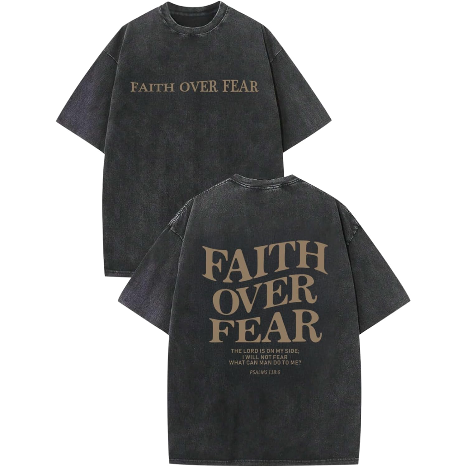 Christian Faith Over Fear Shirt For Men Jesus Religious Shirts Oversized Graphic Tees Acid Wash God T-Shirt
