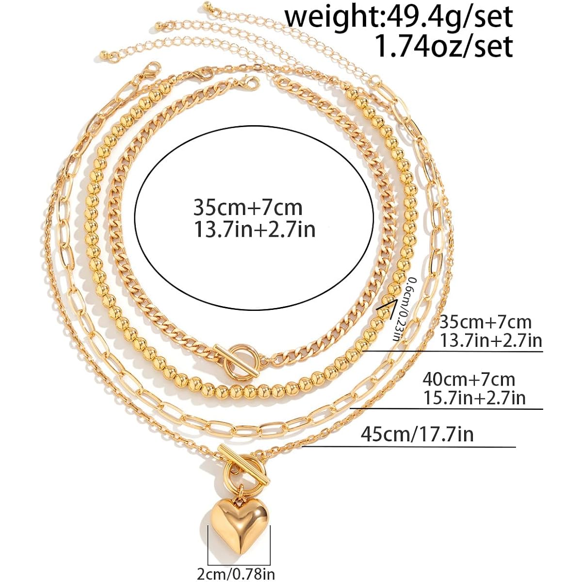 Otxas Layered Necklace for Women Non Tarnish Chunky Necklace Stack for Women Paperclip Chain Necklaces Retro Coin Medallion Heart Pendant Necklaces Chunky Jewelry Set