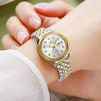 Olevs Women'S Stainless Steel Watch, Luxury Gold Silver Two Tone Easy To Read Analog Quartz Dress Watch For Women, Elegant Waterproof Luminous Calendar Date Ladies Watches For Small Wrists