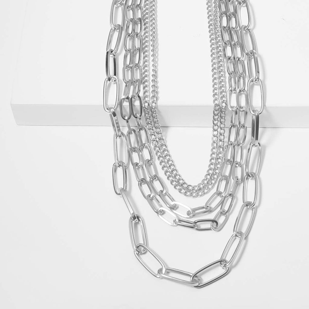 Layered Chain Necklaces for women 18 Inch Gold Plated Paperclip Chain Silver Tone Choker Necklace Rope Ball Chains Punk Jewelry