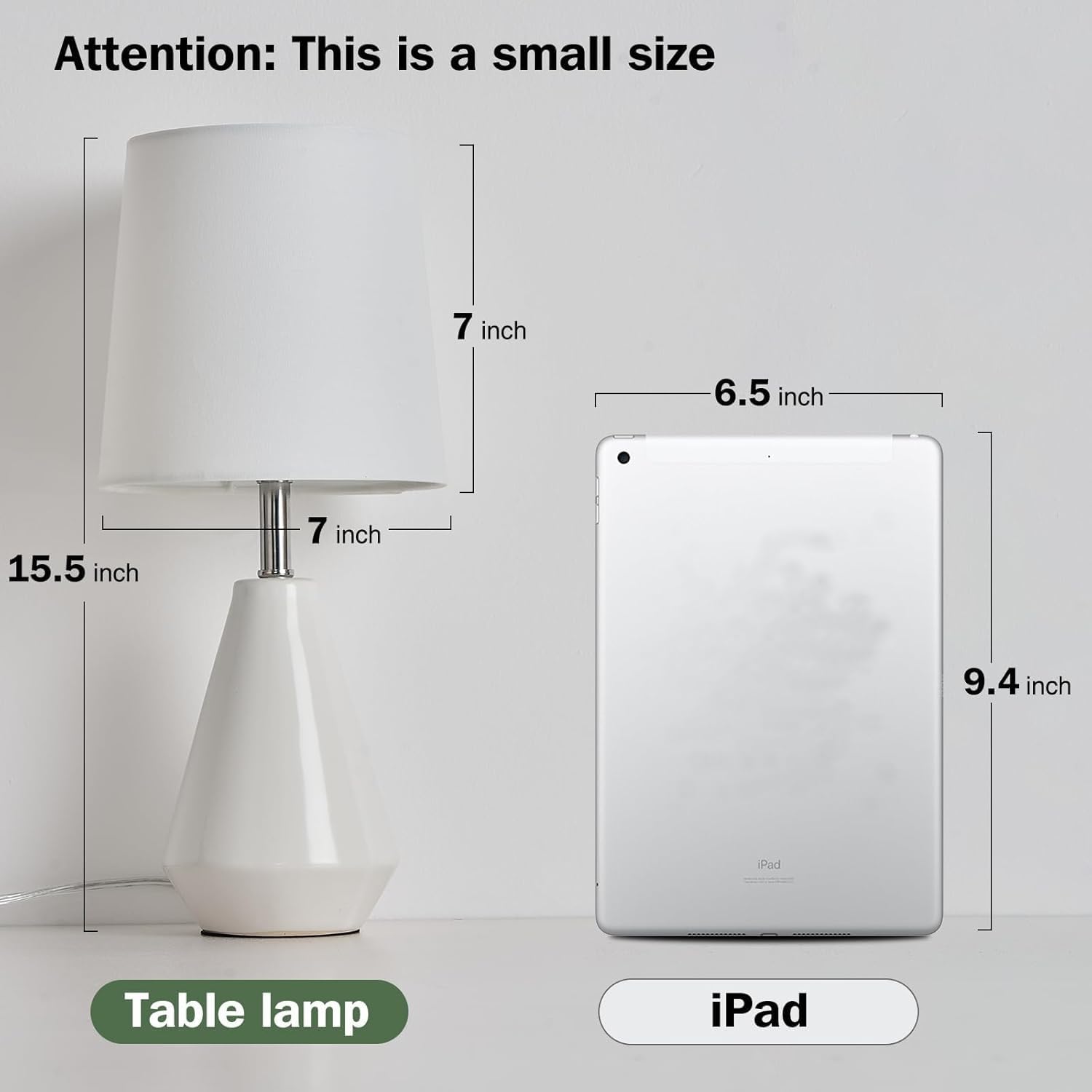 Small Bedside Table Lamp For Bedroom - Reading Desk Lamp With 3 Color Temperatures，15.5" Nightstand Ceramic Lamp With Fabric Shade For Kids Room,Living Room,Dorm,Home Office (White)