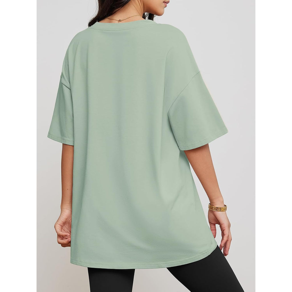 Athmile Womens Oversized Shirts V Neck Plus Size Spring Workout Summer Tops Beach Vacation 2026 Gym Clothes Basic Tee