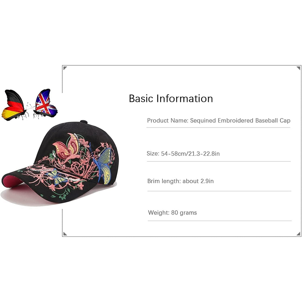 Trucker Hats California H Womens Hat Trendy Creativity Flowers Butterfly Sequins Embroidered Baseball Cap Black