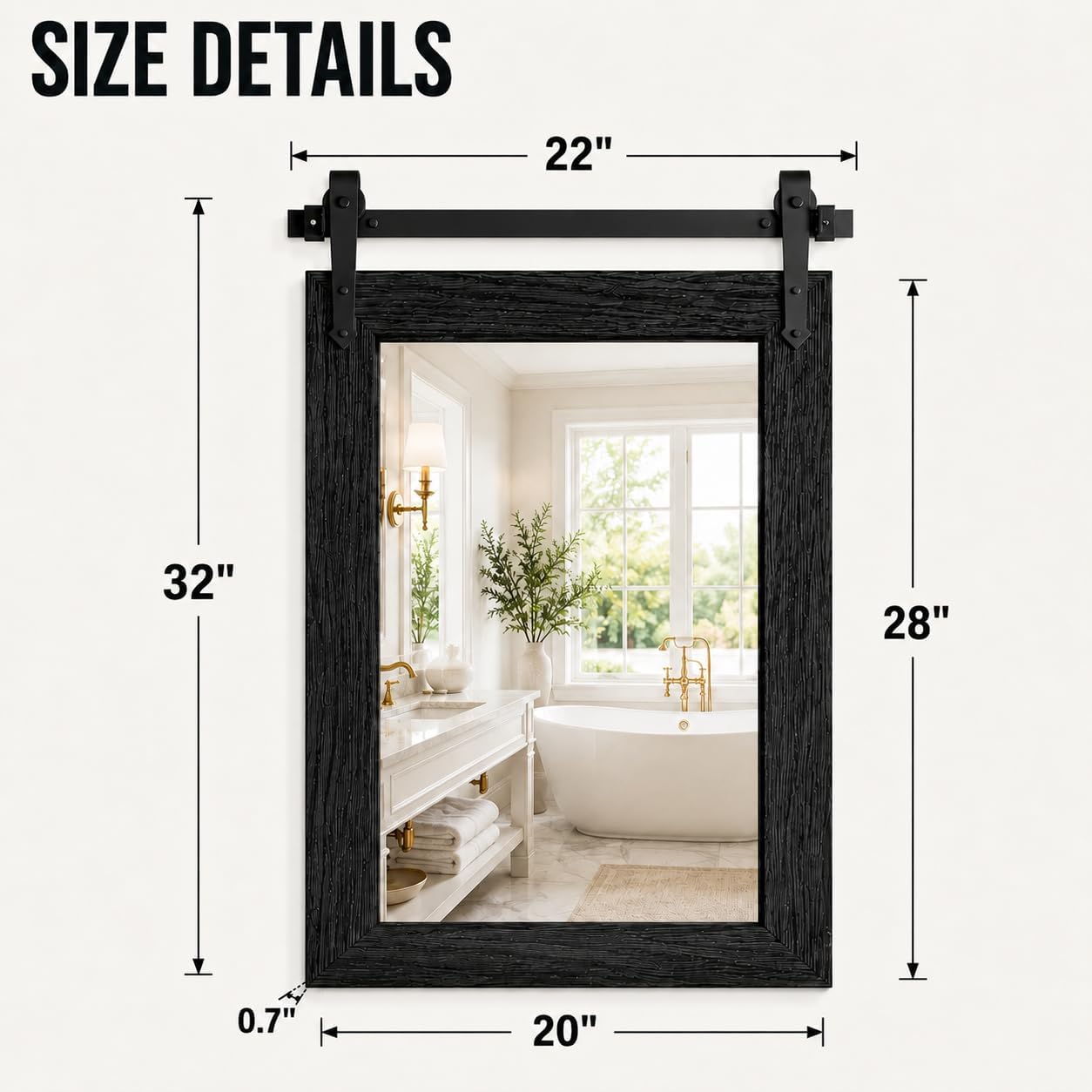 Farmhouse Bathroom Mirror For Over Sink 22”X32” Black, Rustic Western Barn Decor Bathroom Vanity Mirror, Wall Mirror For Bathroom, Living Room, Bedroom, Entryway