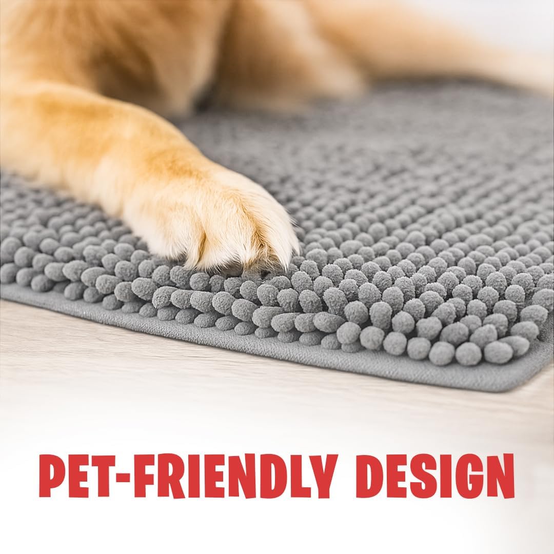 Mudguard Mat® Dog Door Mat For Muddy Paws, Super Absorbent Microfiber, Non-Slip Indoor Mat, Quick-Dry Chenille Rug For Pets & Entryway, Machine Washable, Grey 19" X 30"